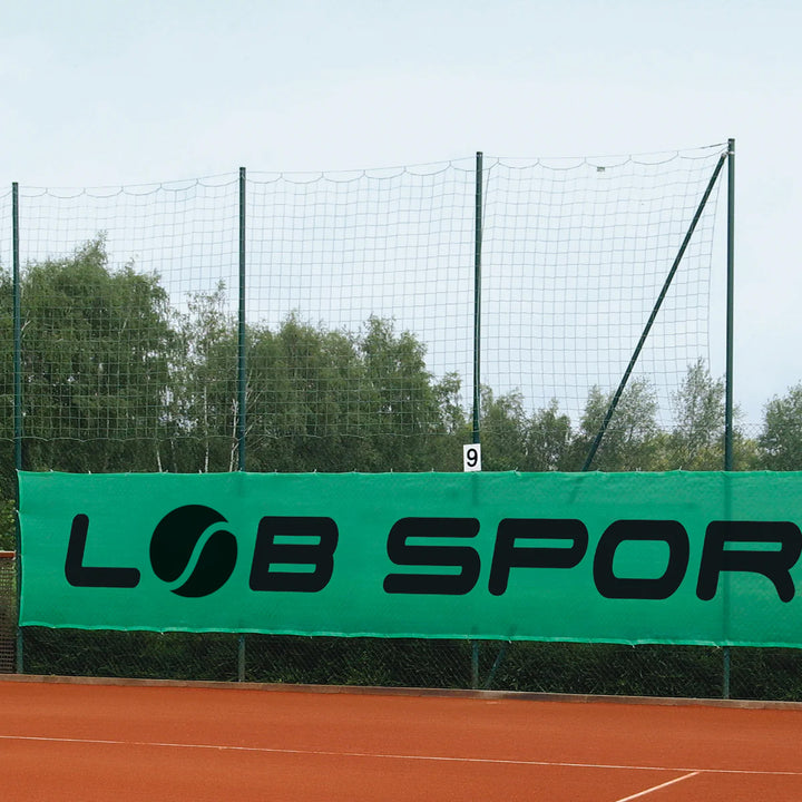 Sicht- und Windblende TOP mit Werbeaufdruck LOB SPORT, 12 x 2 m
