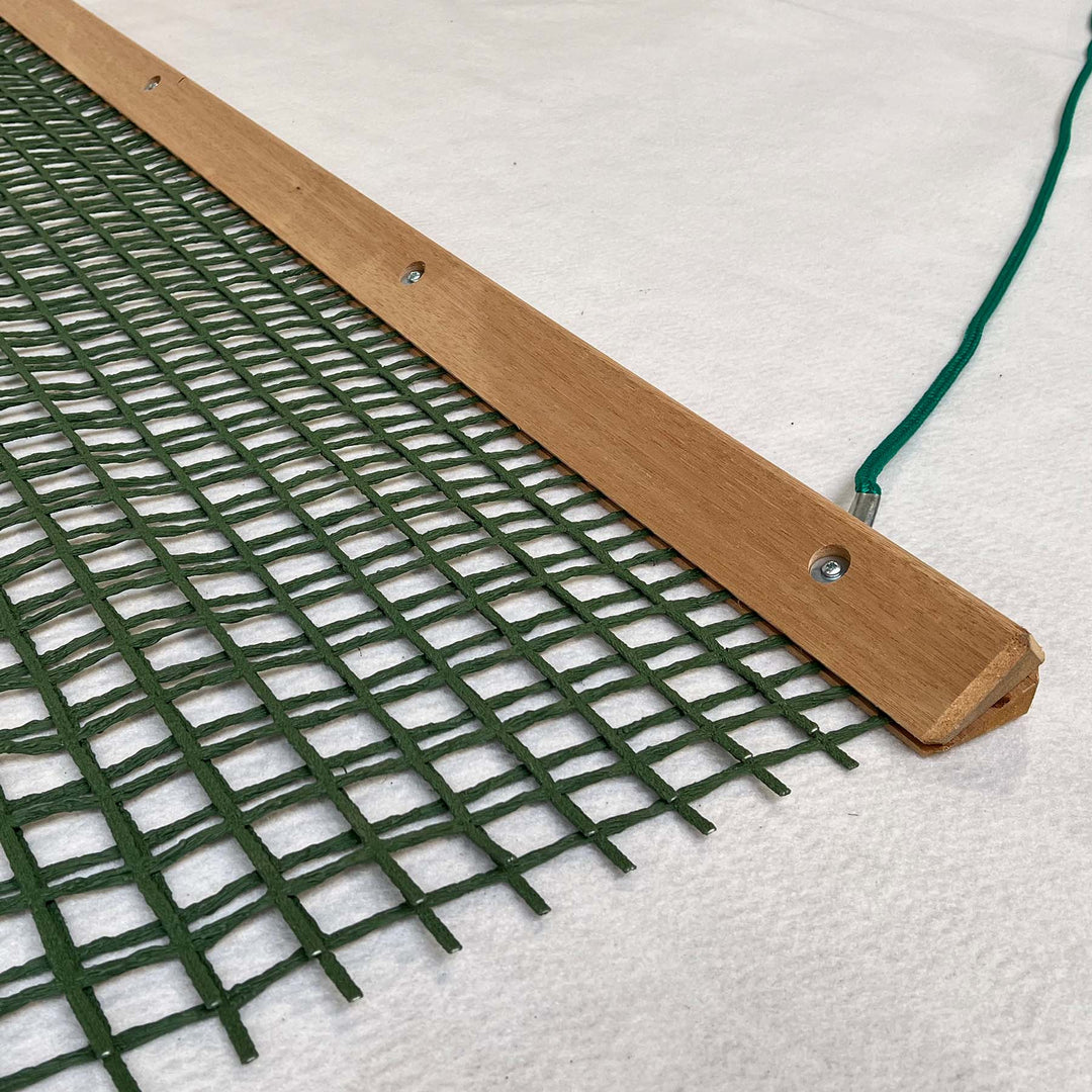 Schleppnetz mit Holz-Balken, Netztiefe 115 cm, zweilagig, Farbe grün, B-Ware