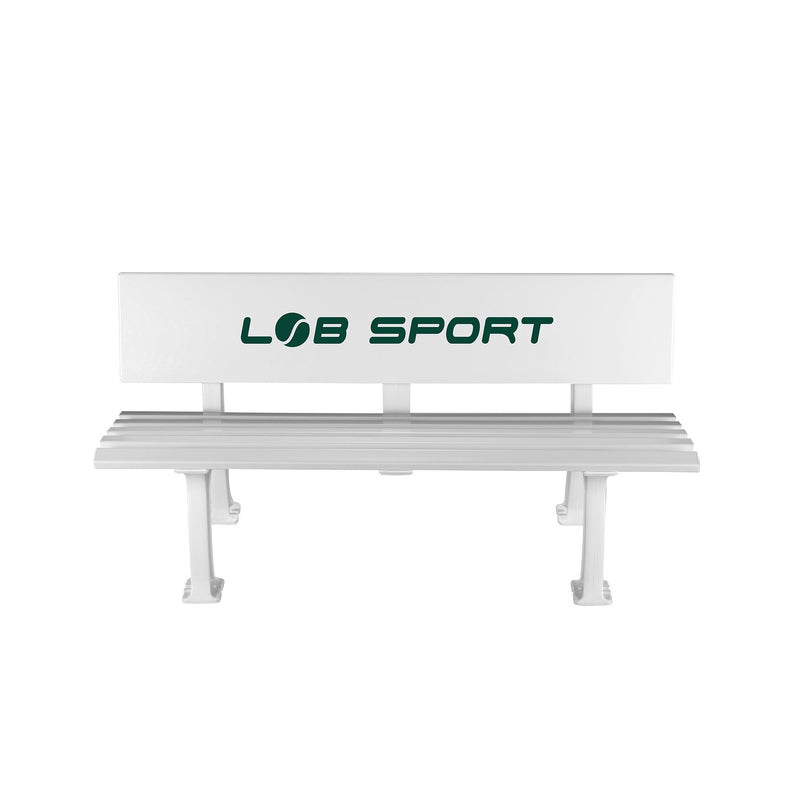 Tennis bench COMFORT with advertising board, white, 2 legs, width 120 cm, B-stock