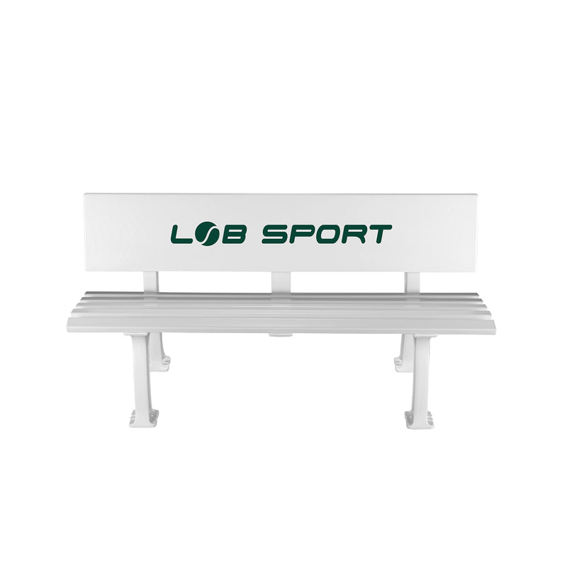 Tennis bench COMFORT with advertising board, white, 2 legs, width 150 cm