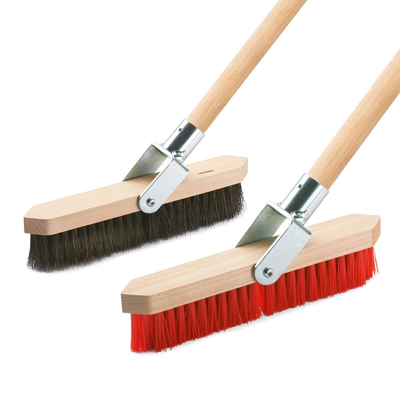 Pointed line broom with moveable handle mount